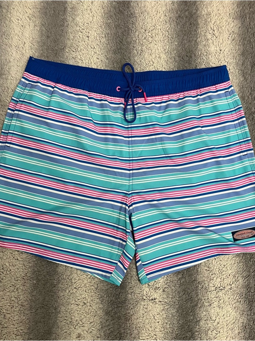 Vineyard Vines Striped Swimming Trunks Mens XL Blue Pink White Swim Suit